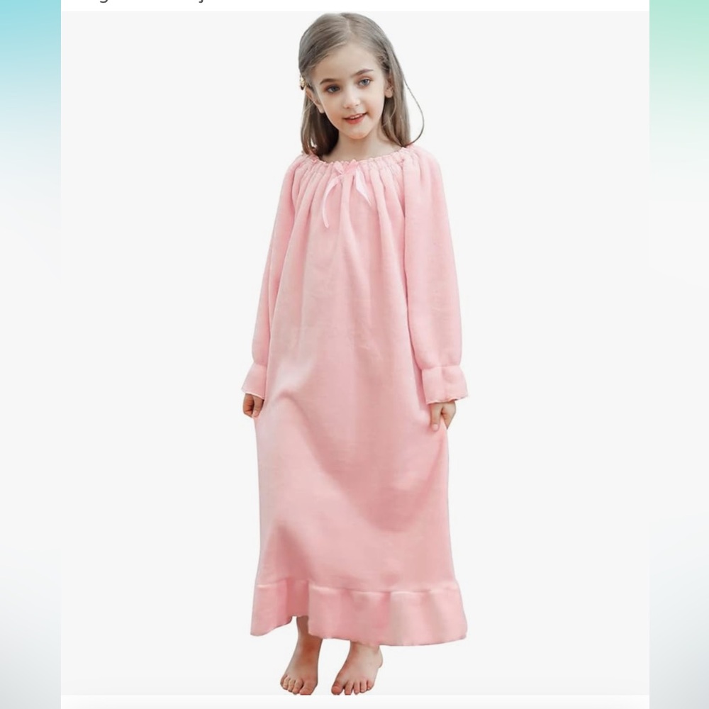 Girls Princess Nightgown,Winter Long Sleeve Flannel Nightdress Pajamas Dress